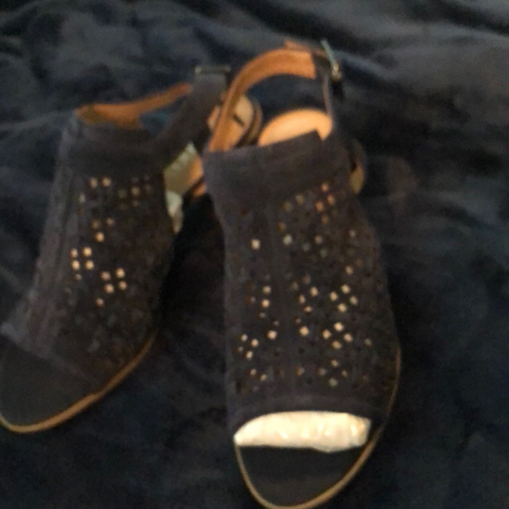 Sling back open toe suede navy sandal